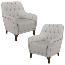 Kit 2 Poltronas Decorativas para Sala com Capitonê Pietà M22 Linho Cinza - Mpozenato Kit 2 Poltronas Decorativas para Sala com Capitonê Pietà M22 Linho Cinza - Mpozenato