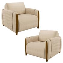 Kit 2 Poltronas Decorativas para Sala de Estar 98cm Amaranto M22 Linho Champanhe - Mpozenato Kit 2 Poltronas Decorativas para Sala de Estar 98cm Amaranto M22 Linho Champanhe - Mpozenato