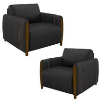 Kit 2 Poltronas Decorativas para Sala de Estar 98cm Amaranto M22 PU Preto - Mpozenato Kit 2 Poltronas Decorativas para Sala de Estar 98cm Amaranto M22 PU Preto - Mpozenato