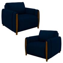 Kit 2 Poltronas Decorativas para Sala de Estar 98cm Amaranto M22 Veludo Azul Marinho - Mpozenato
