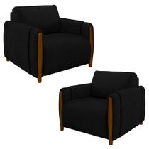 Kit 2 Poltronas Decorativas para Sala de Estar 98cm Amaranto M22 Veludo Preto - Mpozenato