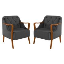 Kit 2 Poltronas Decorativas para Sala de Estar Capitonê Lapa M22 Linho Cinza Escuro - Mpozenato Kit 2 Poltronas Decorativas para Sala de Estar Capitonê Lapa M22 Linho Cinza Escuro - Mpozenato