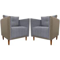 Kit 2 Poltronas Decorativas Para Sala de Estar Escritório Recepção Aviv material sintético e Bouclé Premium