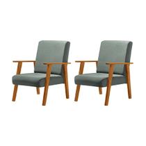 Kit 2 Poltronas Decorativas para Sala Juliana Veludo Cinza Base Madeira Maciça