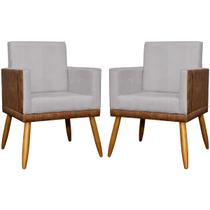 Kit 2 Poltronas Decorativas Para Sala Quarto Recepção Escritório Confortável Luxo Lis Tecido Sintético e Linho