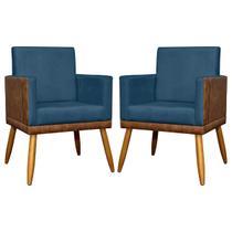 Kit 2 Poltronas Decorativas Para Sala Quarto Recepção Escritório Confortável Luxo Lis Tecido Sintético e Suede