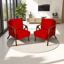 Kit 2 Poltronas Decorativas Para Sala Recepção Consultório Cadeira Reforçada Shine Madeira Maciça Tecido Suede