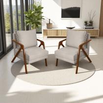 Kit 2 Poltronas Decorativas Para Sala Recepção Consultório Cadeira Reforçada Shine Madeira Maciça Tecido Suede
