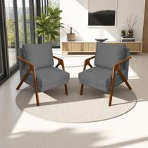 Kit 2 Poltronas Decorativas Para Sala Recepção Consultório Cadeira Reforçada Shine Madeira Maciça Tecido Suede