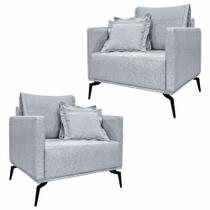 Kit 2 Poltronas Decorativas Pés em Aço Stagno Linho Cinza Rustico G63 - Gran Belo Kit 2 Poltronas Decorativas Pés em Aço Stagno Linho Cinza Rustico G63 - Gran Belo