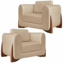 Kit 2 Poltronas Decorativas Pés em Madeira Buzz Linho Bege G63 - Gran Belo Kit 2 Poltronas Decorativas Pés em Madeira Buzz Linho Bege G63 - Gran Belo