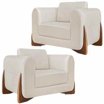 Kit 2 Poltronas Decorativas Pés em Madeira Buzz Linho Off White Rústico G63 - Gran Belo Kit 2 Poltronas Decorativas Pés em Madeira Buzz Linho Off White Rústico G63 - Gran Belo