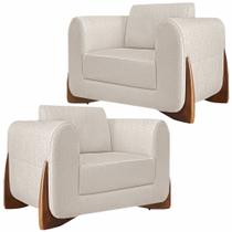 Kit 2 Poltronas Decorativas Pés em Madeira Buzz Linho Pérola G63 - Gran Belo Kit 2 Poltronas Decorativas Pés em Madeira Buzz Linho Pérola G63 - Gran Belo