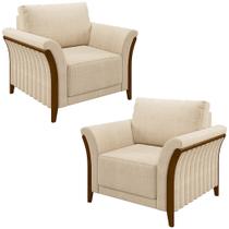 Kit 2 Poltronas Decorativas Pés em Madeira Market Linho Champagne G45 - Gran Belo Kit 2 Poltronas Decorativas Pés em Madeira Market Linho Champagne G45 - Gran Belo