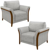 Kit 2 Poltronas Decorativas Pés em Madeira Market Veludo Cinza G45 - Gran Belo Kit 2 Poltronas Decorativas Pés em Madeira Market Veludo Cinza G45 - Gran Belo