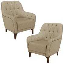 Kit 2 Poltronas Decorativas Pés em Madeira Petra Linho Bege G45 - Gran Belo Kit 2 Poltronas Decorativas Pés em Madeira Petra Linho Bege G45 - Gran Belo
