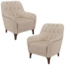 Kit 2 Poltronas Decorativas Pés em Madeira Petra Linho Cru G45 - Gran Belo