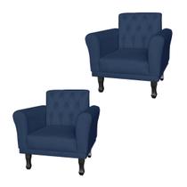 Kit 2 Poltronas Decorativas Pés Luis VX Para Clínica Classic Suede Azul Marinho - LM DECOR Kit 2 Poltronas Decorativas Pés Luis VX Para Clínica Classic Suede Azul Marinho - LM DECOR