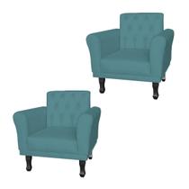 Kit 2 Poltronas Decorativas Pés Luis VX Para Clínica Classic Suede Azul Turquesa - LM DECOR