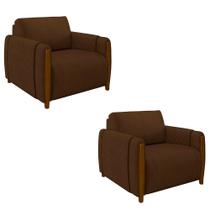 Kit 2 Poltronas Decorativas Pés Madeira Maceió Veludo Marrom G45 - Gran Belo Kit 2 Poltronas Decorativas Pés Madeira Maceió Veludo Marrom G45 - Gran Belo