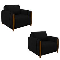 Kit 2 Poltronas Decorativas Pés Madeira Maceió Veludo Preto G45 - Gran Belo Kit 2 Poltronas Decorativas Pés Madeira Maceió Veludo Preto G45 - Gran Belo