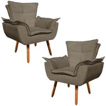 Kit 2 Poltronas Decorativas Pés Palito Charger Suede Nude G19 - Gran Belo Kit 2 Poltronas Decorativas Pés Palito Charger Suede Nude G19 - Gran Belo