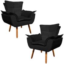 Kit 2 Poltronas Decorativas Pés Palito Charger Suede Preto G19 - Gran Belo Kit 2 Poltronas Decorativas Pés Palito Charger Suede Preto G19 - Gran Belo