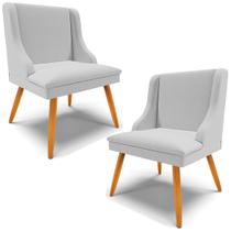 Kit 2 Poltronas Decorativas Pés Palito de Madeira Firenze Linho Cinza/Natural G19 - Gran Belo Kit 2 Poltronas Decorativas Pés Palito de Madeira Firenze Linho Cinza/Natural G19 - Gran Belo