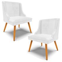 Kit 2 Poltronas Decorativas Pés Palito de Madeira Firenze PU Branco Brilho/Natural G19 - Gran Belo Kit 2 Poltronas Decorativas Pés Palito de Madeira Firenze PU Branco Brilho/Natural G19 - Gran Belo