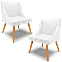 Kit 2 Poltronas Decorativas Pés Palito de Madeira Firenze PU Branco Fosco/Natural G19 - Gran Belo Kit 2 Poltronas Decorativas Pés Palito de Madeira Firenze PU Branco Fosco/Natural G19 - Gran Belo