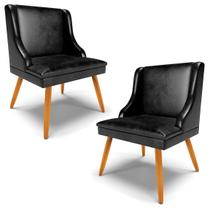 Kit 2 Poltronas Decorativas Pés Palito de Madeira Firenze PU Preto Brilho/Natural G19 - Gran Belo Kit 2 Poltronas Decorativas Pés Palito de Madeira Firenze PU Preto Brilho/Natural G19 - Gran Belo