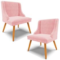 Kit 2 Poltronas Decorativas Pés Palito de Madeira Firenze Suede Rosa Bebê/Natural G19 - Gran Belo Kit 2 Poltronas Decorativas Pés Palito de Madeira Firenze Suede Rosa Bebê/Natural G19 - Gran Belo