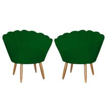 Kit 2 Poltronas Decorativas Pétala Pés Palito Suede Verde Mover Shop