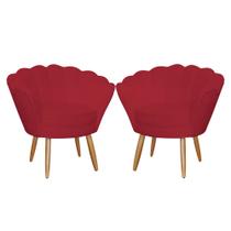 Kit 2 Poltronas Decorativas Pétala Pés Palito Suede Vermelho Mover Shop