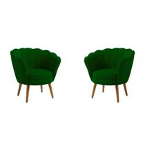 Kit 2 Poltronas Decorativas Pétala Sala de Estar Tecido Suede Verde Kimi Design