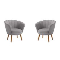 Kit 2 Poltronas Decorativas Pétala Sala de Estar Tecido Veludo Cinza Claro Kimi Design