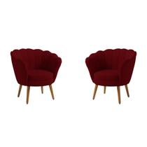 Kit 2 Poltronas Decorativas Pétala Sala de Estar Tecido Veludo Marsala Kimi Decor