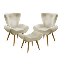 Kit 2 Poltronas Decorativas Polaris Com Puff Polar Para Sala de Estar Sued Bege Aradecor