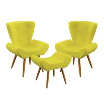 Kit 2 Poltronas Decorativas Polaris e Puff Polar Suede Amarelo Aradecor Kit 2 Poltronas Decorativas Polaris e Puff Polar Suede Amarelo Aradecor