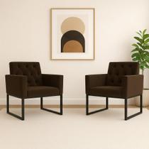 Kit 2 Poltronas Decorativas Reforçada Recepção Base Ferro