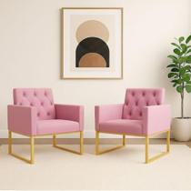 Kit 2 Poltronas Decorativas Reforçada Recepção Base Ferro