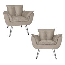 Kit 2 Poltronas Decorativas Sala de Espera Pés de Ferro Opala Suede Bege - LM DECOR
