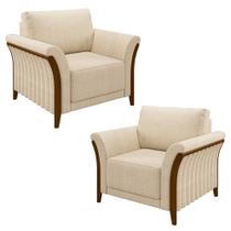 Kit 2 Poltronas Decorativas Sala de Estar 102cm Pés Madeira Roya M22 Linho Champanhe - Mpozenato Kit 2 Poltronas Decorativas Sala de Estar 102cm Pés Madeira Roya M22 Linho Champanhe - Mpozenato