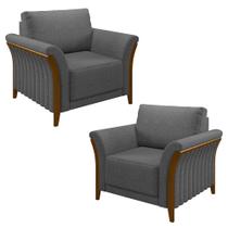 Kit 2 Poltronas Decorativas Sala de Estar 102cm Pés Madeira Roya M22 Linho Cinza Escuro - Mpozenato