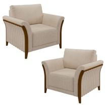 Kit 2 Poltronas Decorativas Sala de Estar 102cm Pés Madeira Roya M22 Linho Cru - Mpozenato Kit 2 Poltronas Decorativas Sala de Estar 102cm Pés Madeira Roya M22 Linho Cru - Mpozenato