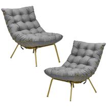 Kit 2 Poltronas Decorativas Sala de Estar Abel Base de Ferro Dourada Linho Cinza G41 - Gran Belo