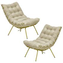 Kit 2 Poltronas Decorativas Sala de Estar Abel Base de Ferro Dourada Veludo Bege G41 - Gran Belo Kit 2 Poltronas Decorativas Sala de Estar Abel Base de Ferro Dourada Veludo Bege G41 - Gran Belo