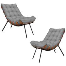 Kit 2 Poltronas Decorativas Sala de Estar Abel Base de Madeira Preto Linho Cinza G41 - Gran Belo Kit 2 Poltronas Decorativas Sala de Estar Abel Base de Madeira Preto Linho Cinza G41 - Gran Belo