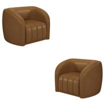 Kit 2 Poltronas Decorativas Sala de Estar Adam PU Caramelo G45 - Gran Belo Kit 2 Poltronas Decorativas Sala de Estar Adam PU Caramelo G45 - Gran Belo