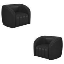 Kit 2 Poltronas Decorativas Sala de Estar Adam PU Preto G45 - Gran Belo